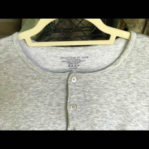 FILATURES DU LION Grey Cotton/Cashmere Henley. XL - Picture 5 of 5
